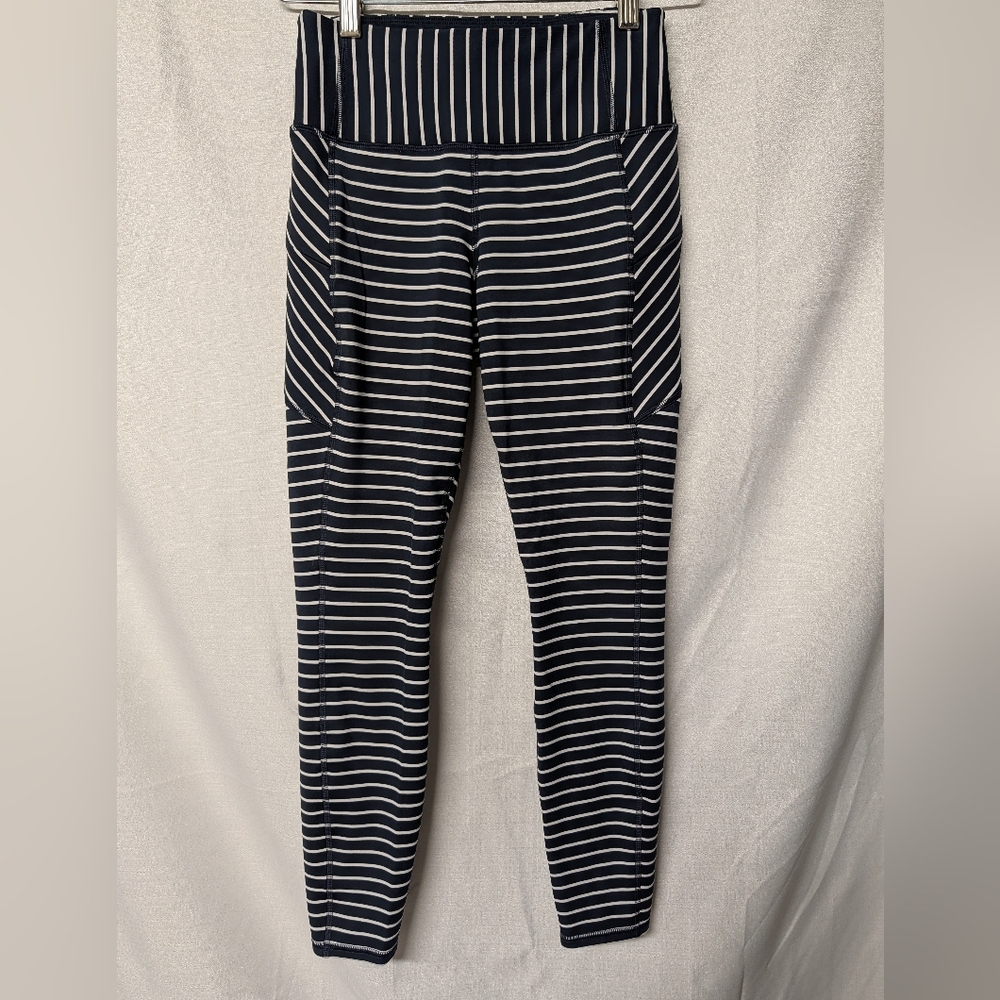 Athleta Navy Blue Striped Yoga Gym Tight Womens Leggings Size XSmall